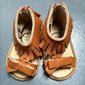 Little love bug Fringed Leather Kids Sandals - Brown